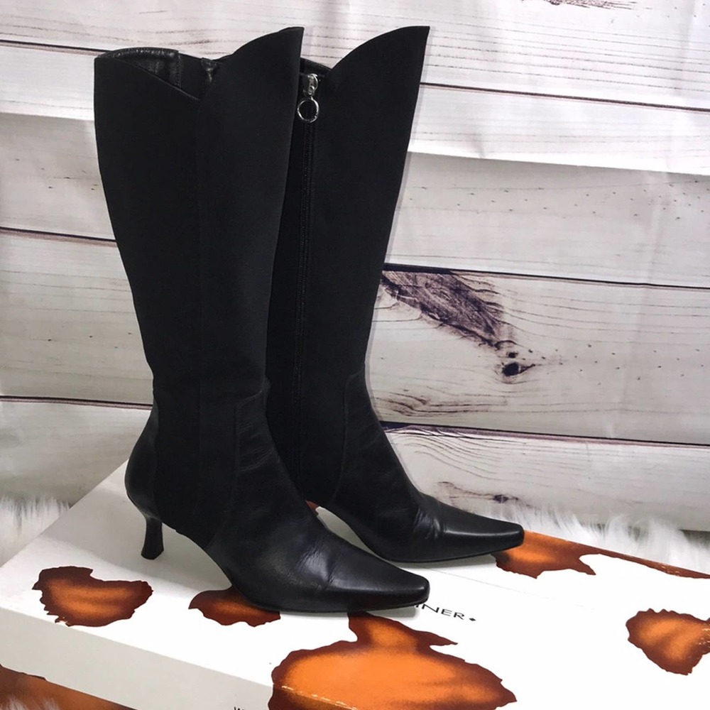 Donald J Pliner Black Calf Silk Elastic Boots 6M